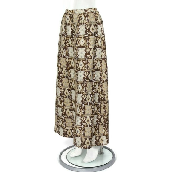 Nelly de Grab Vintage 70s Embroidered Aztec Maxi Skirt Brown Ivory XS/S - 166 - Picture 3 of 5